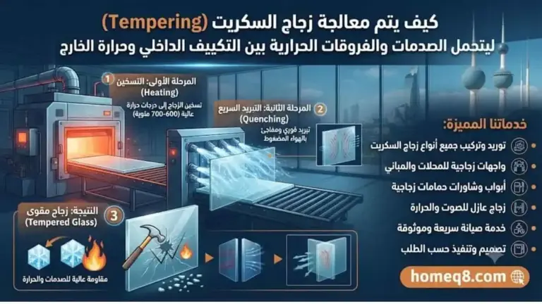كيف يتم معالجة زجاج السكريت (Tempering) ليتحمل الصدمات والفروقات الحرارية بين التكييف الداخلي وحرارة الخارج
