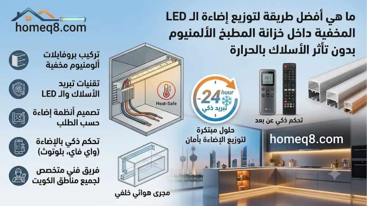 ما هي أفضل طريقة لتوزيع إضاءة الـ LED المخفية داخل خزانة المطبخ الألمنيوم بدون تأثر الأسلاك بالحرارة